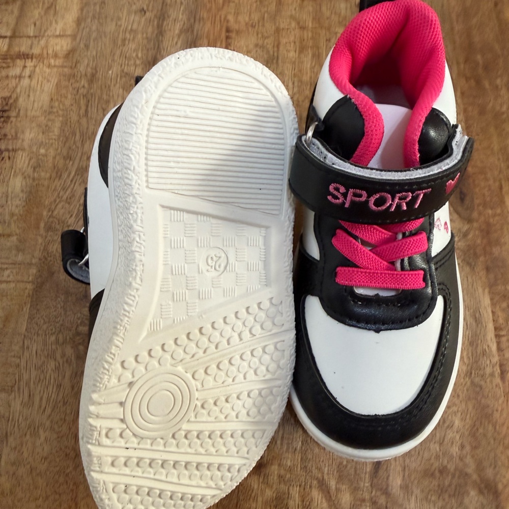 Sporty Kids Sneakers - Black, White, and Pink